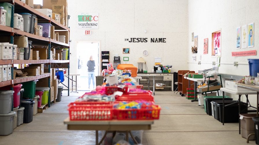 Operation Christmas Child collection center in Michigan, USA